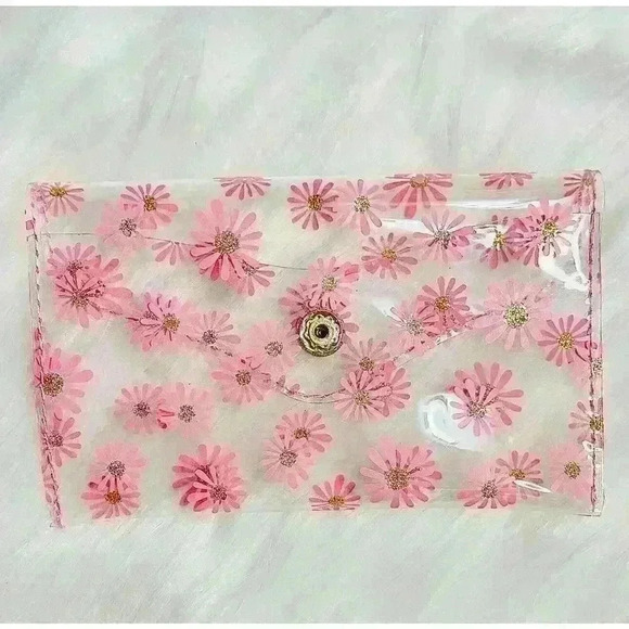 Pink Floral Clear Card Case Wallet - Picture 5 of 5